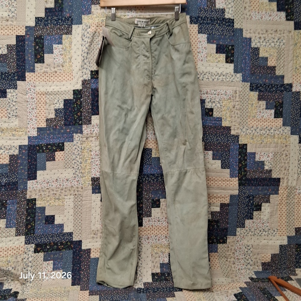 Andrew Marc New York Italian Velvet Calf Leather Pants Womens Size 6 Blue